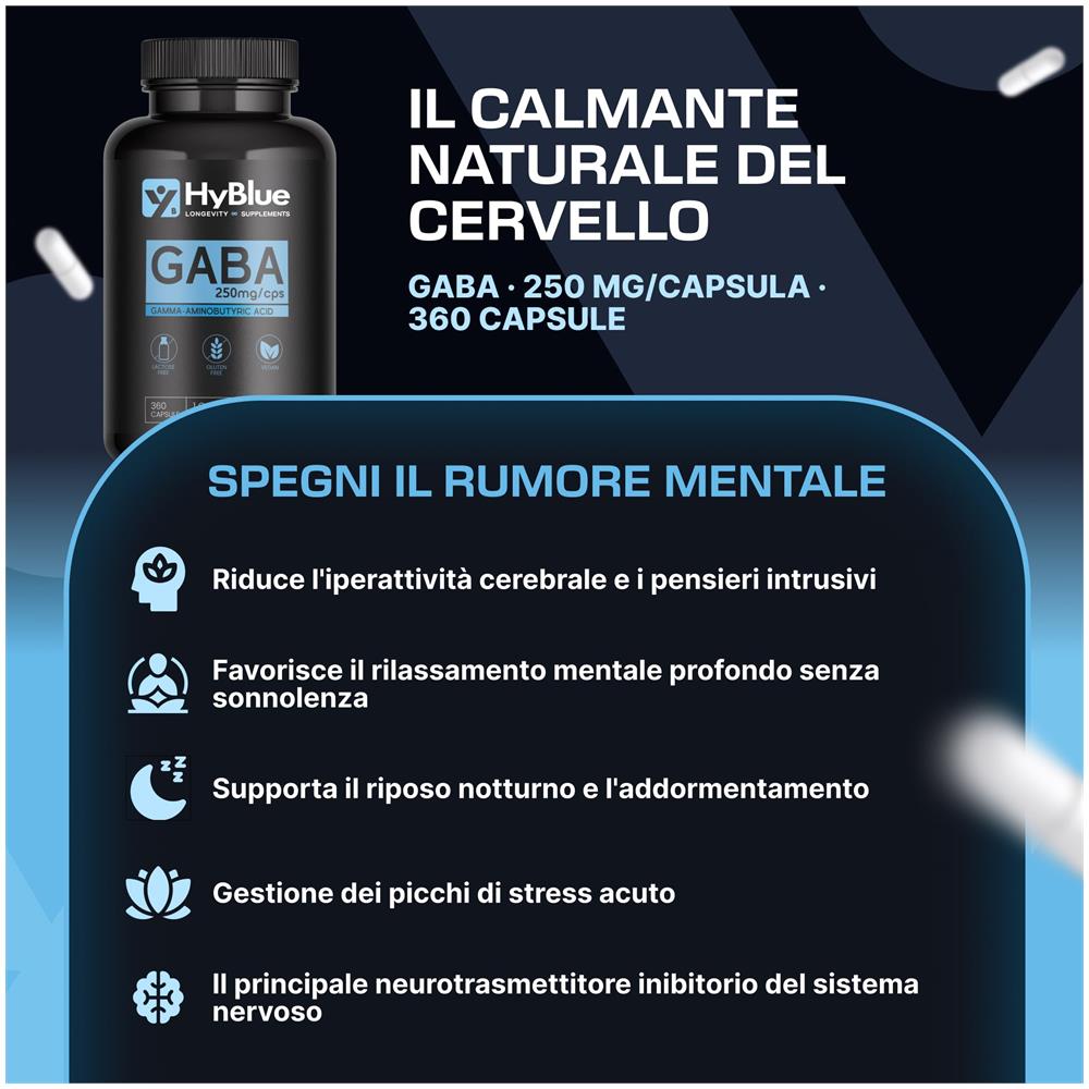 GABA Acido Gamma Amminobutirrico 250 mg 360 Capsule | Integratore per Calma Mentale e Gestione dello Stress | Relax Notturno e Benessere Nervoso | 100% Vegano, Senza Glutine e Senza Lattosio | Scorta 12 Mesi - Foto 1