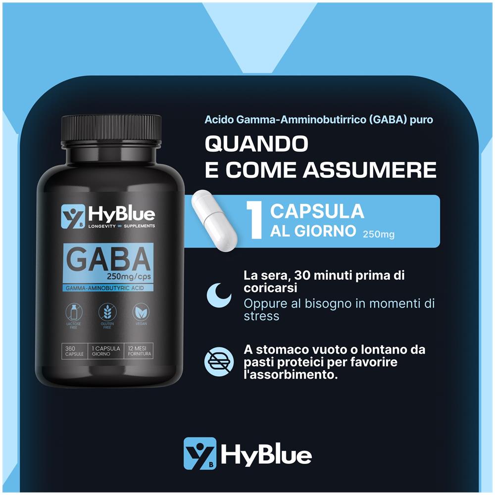 GABA Acido Gamma Amminobutirrico 250 mg 360 Capsule | Integratore per Calma Mentale e Gestione dello Stress | Relax Notturno e Benessere Nervoso | 100% Vegano, Senza Glutine e Senza Lattosio | Scorta 12 Mesi - Foto 2