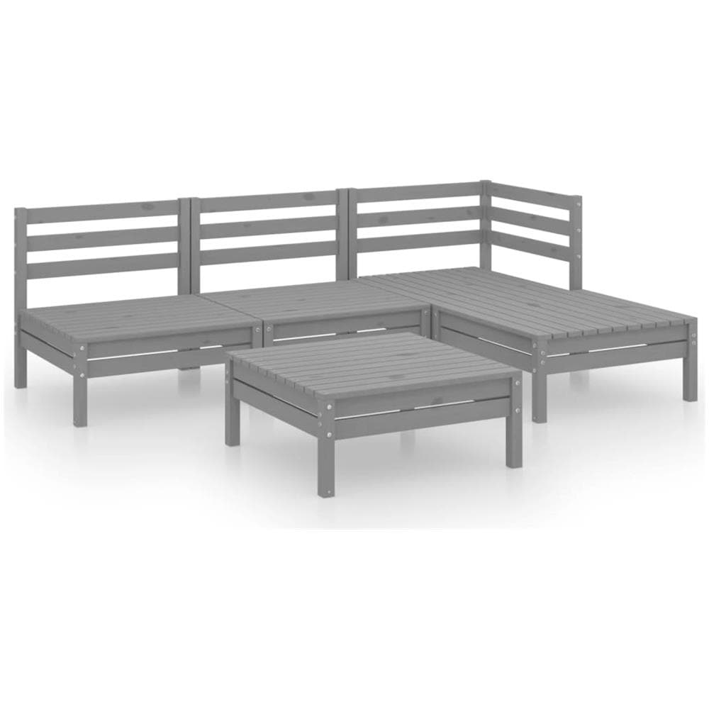 Set Salotto da Giardino 5 pz in Legno Massello di Pino Grigio - Foto 2