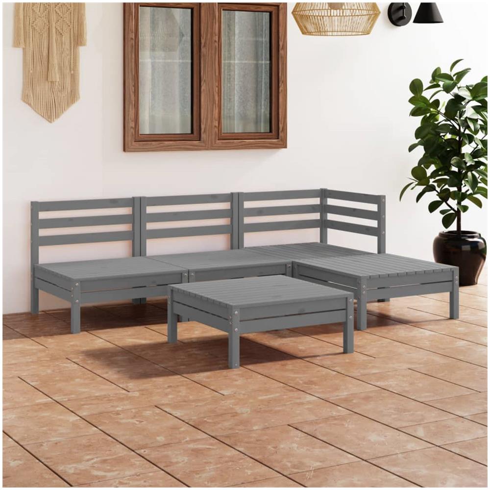 Set Salotto da Giardino 5 pz in Legno Massello di Pino Grigio - Foto 1