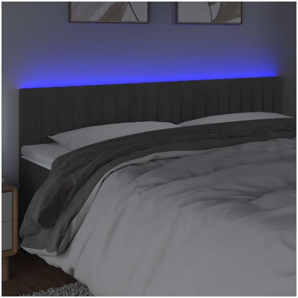 Testiera A Led Grigio Scuro 180x5x78/88 Cm In Velluto - Foto 3