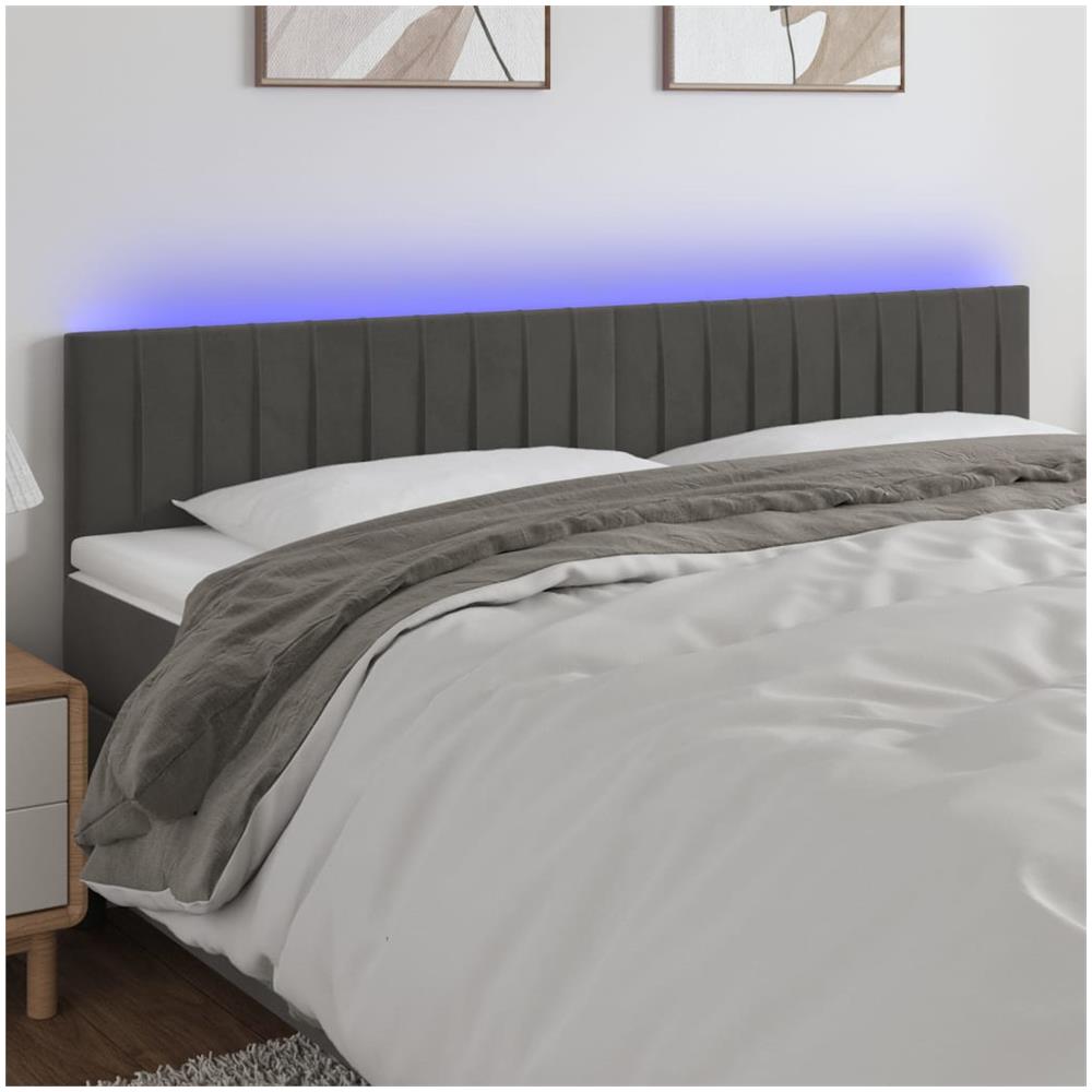 Testiera A Led Grigio Scuro 180x5x78/88 Cm In Velluto - Foto 1