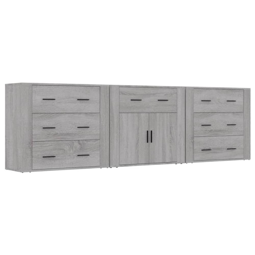 Credenze 3 Pz Grigio Sonoma In Legno Multistrato - Foto 2