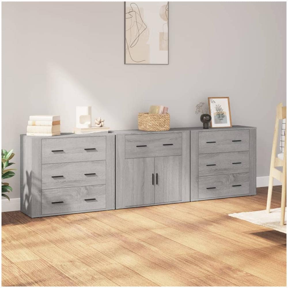 Credenze 3 Pz Grigio Sonoma In Legno Multistrato - Foto 1