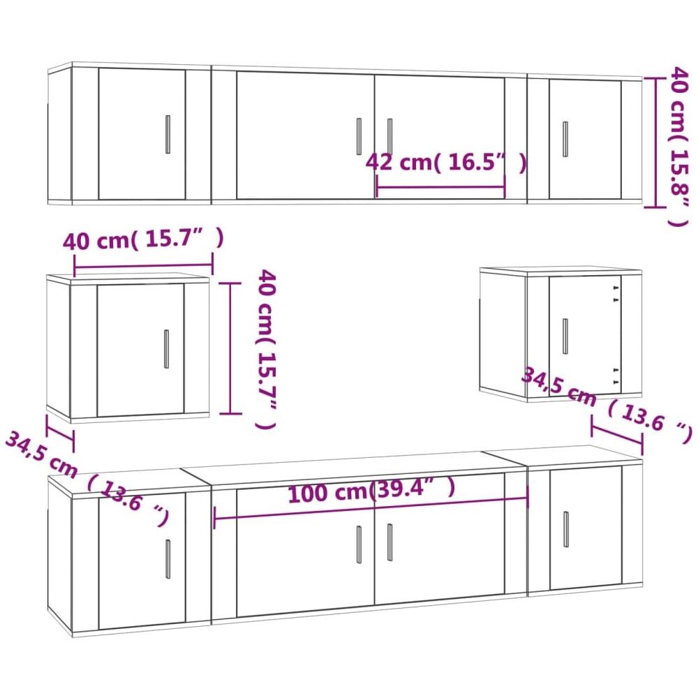 Set Mobili Porta Tv 8pz Rovere Sonoma In Legno Multistrato - Foto 9