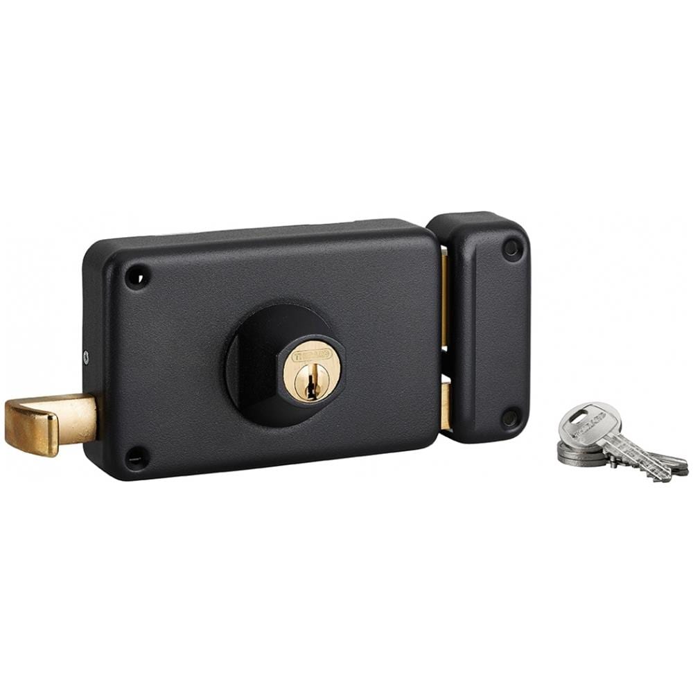 Serratura Orizzontale Da Applicare Doppio Cilindro A Tirante, Da Esterno, Destra, Asse 70mm, 140x88mm, Nero, 3 Chiavi - - Foto 1