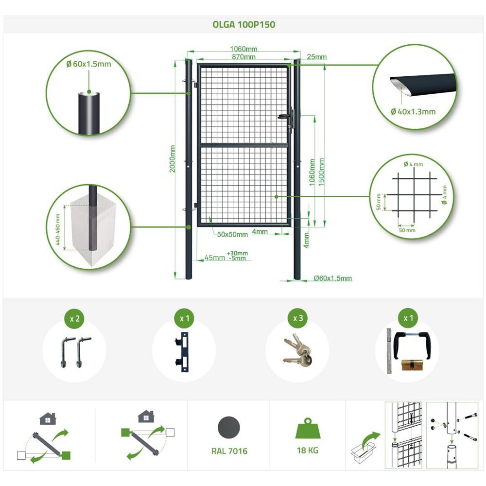 Cancello Per Recinzione In Rete Olga 100p150 Grigio - Foto 8