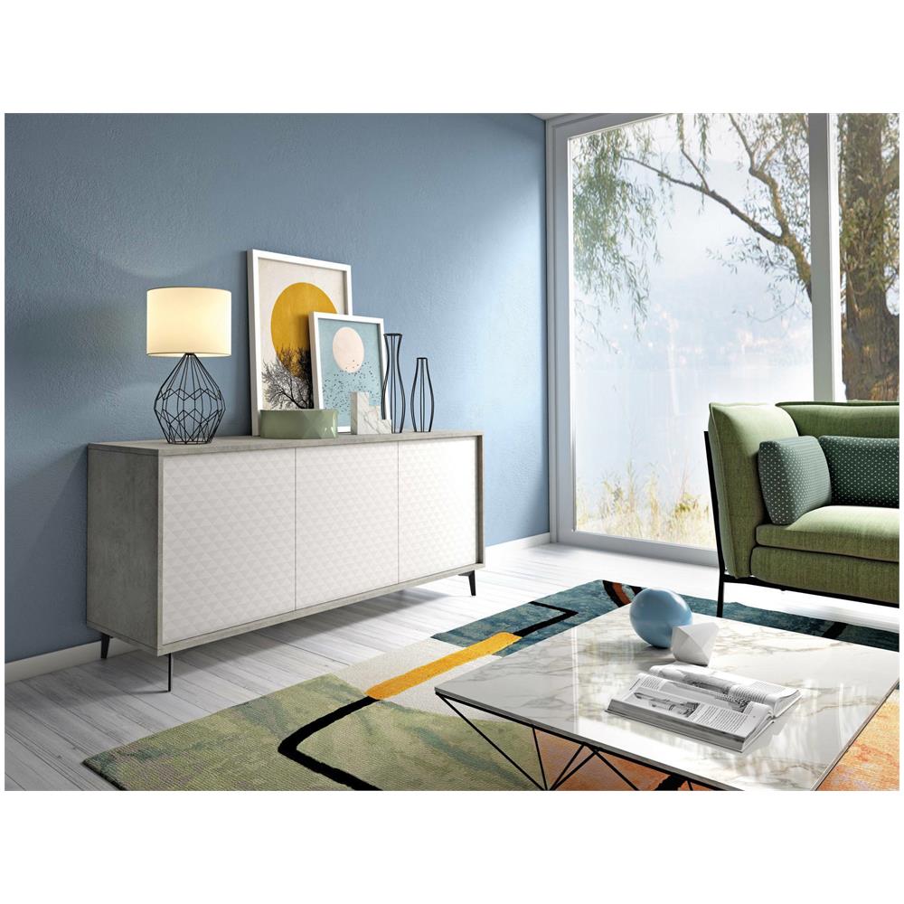 Credenza Fresia, Mobile Buffet A 3 Ante E 1 Ripiano Regolabile, Madia Elegante Da Soggiorno, Mobile Porta Tv, 100% Made In Italy, 184x45h77 Cm, Bianco E Cemento - Foto 1