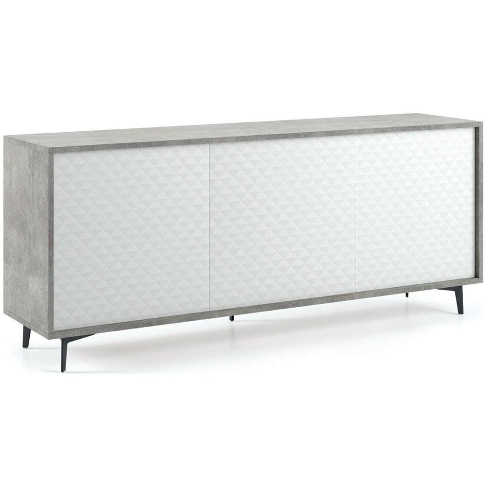 Credenza Fresia, Mobile Buffet A 3 Ante E 1 Ripiano Regolabile, Madia Elegante Da Soggiorno, Mobile Porta Tv, 100% Made In Italy, 184x45h77 Cm, Bianco E Cemento - Foto 2