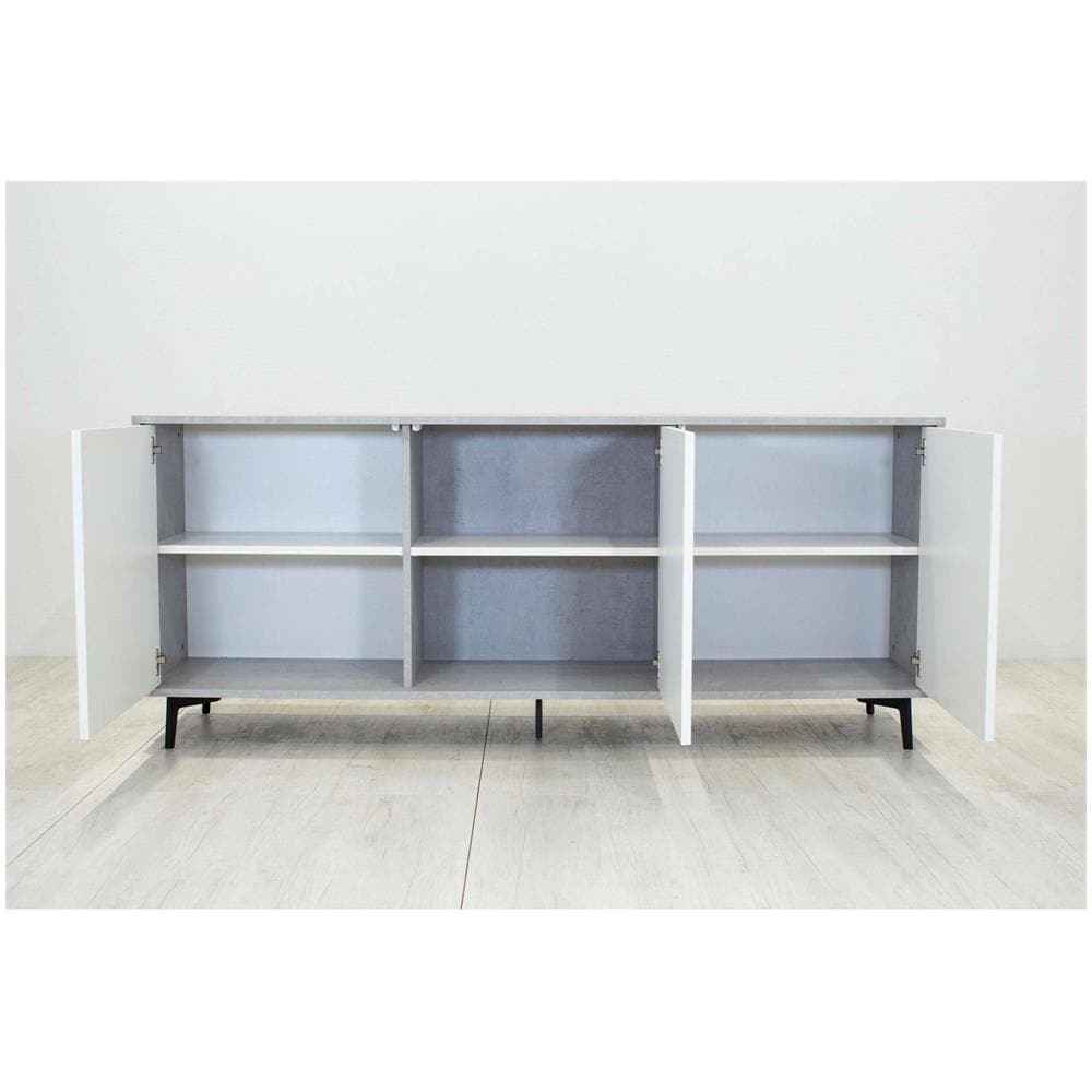 Credenza Fresia, Mobile Buffet A 3 Ante E 1 Ripiano Regolabile, Madia Elegante Da Soggiorno, Mobile Porta Tv, 100% Made In Italy, 184x45h77 Cm, Bianco E Cemento - Foto 4