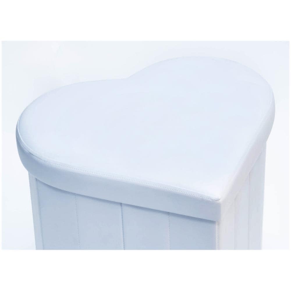 Pouf Contenitore Imbottito Pieghevole In Ecopelle Modello Coracao Cuore Bianco - Foto 2