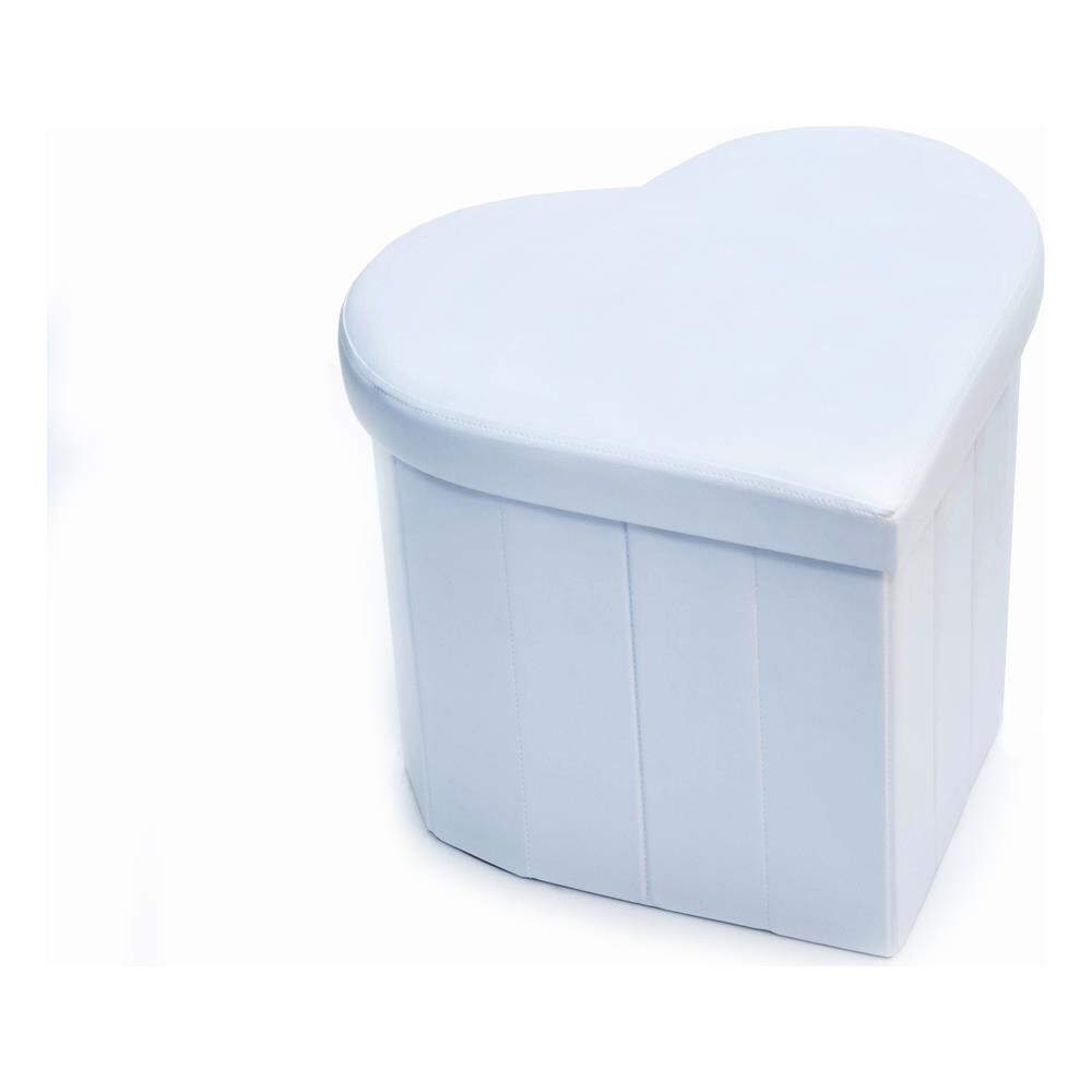 Pouf Contenitore Imbottito Pieghevole In Ecopelle Modello Coracao Cuore Bianco - Foto 1