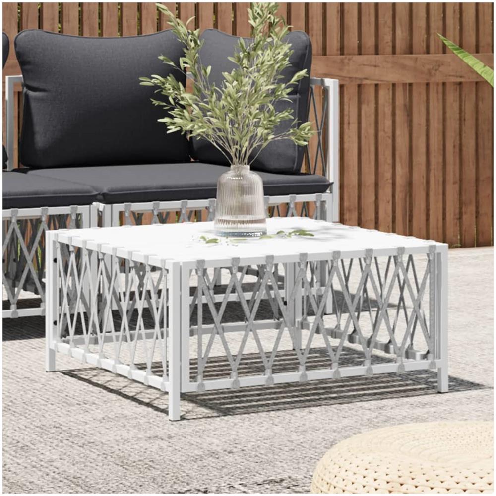 Tavolo da Giardino Bianco 70x70x34 cm in Tessuto Intrecciato - Foto 1