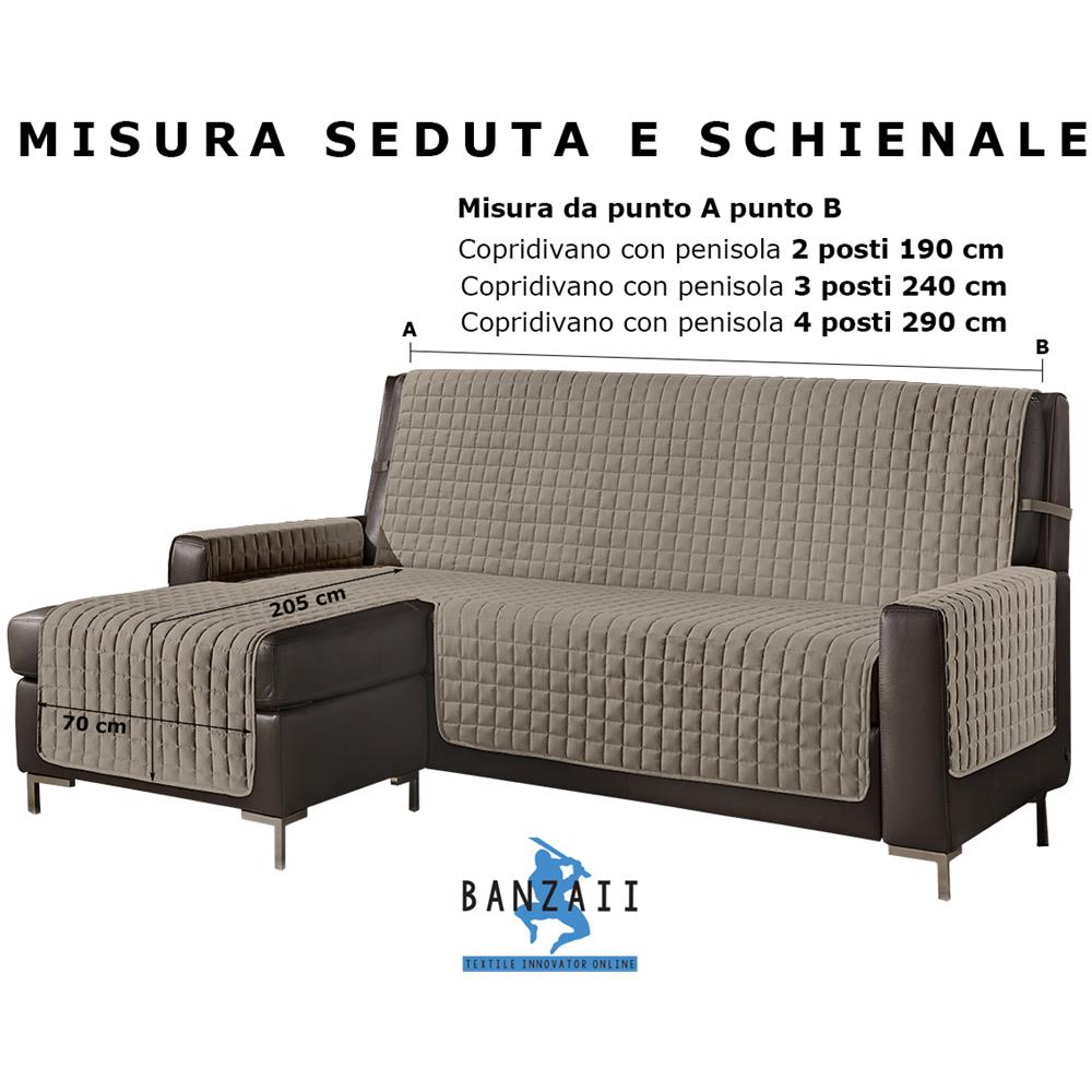 Copridivano Con Penisola Destra / sinistra Trapuntato Tinta Unita Antimacchia Reversibile 3 Posti Sabbia - Foto 5