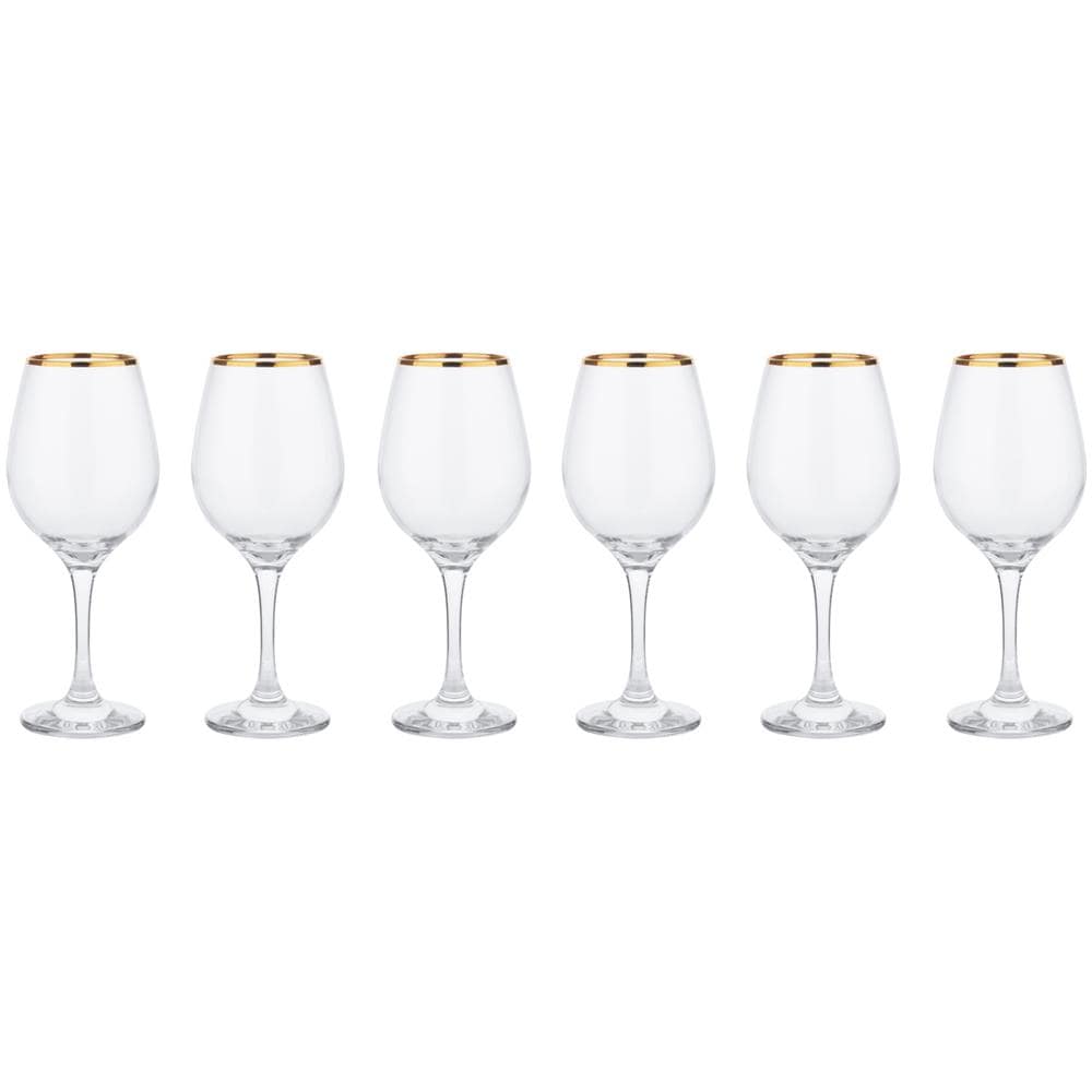 Set Calici Vino Amber Bordo Oro In Vetro, 6 Pezzi Trasparente - Foto 1