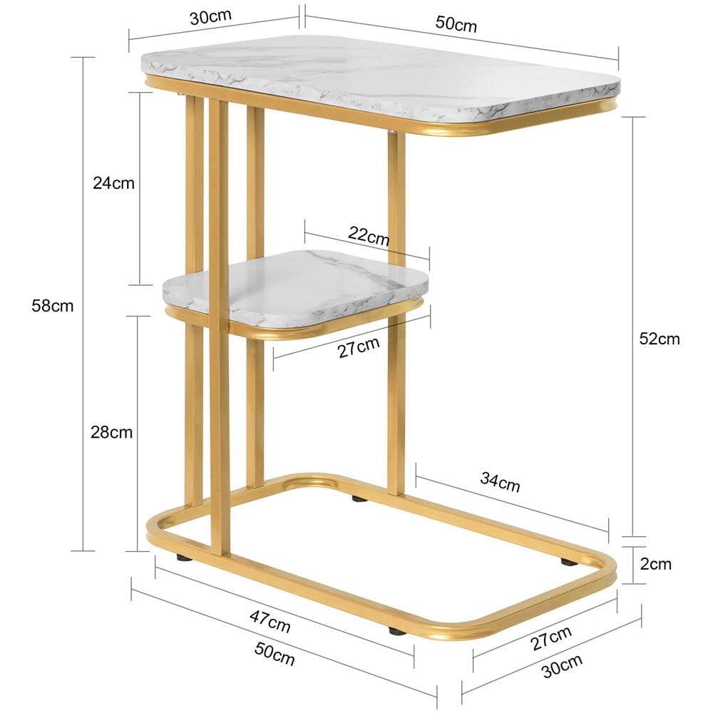 Tavolino Con 2 Ripiani Tavolino Da Caffè Tavolino Da Divano Aspetto Marmo Stile Vintage L50xp30xa58cm, Fbt110-g - Foto 2