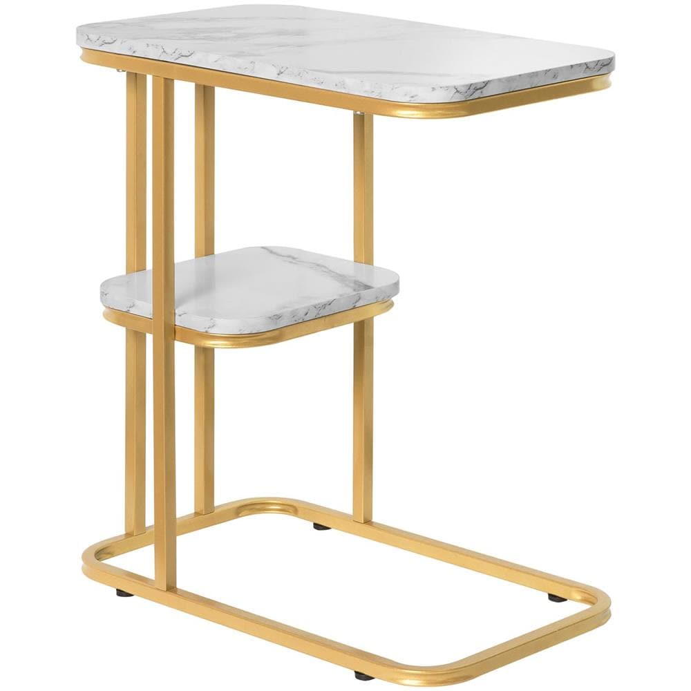Tavolino Con 2 Ripiani Tavolino Da Caffè Tavolino Da Divano Aspetto Marmo Stile Vintage L50xp30xa58cm, Fbt110-g - Foto 1