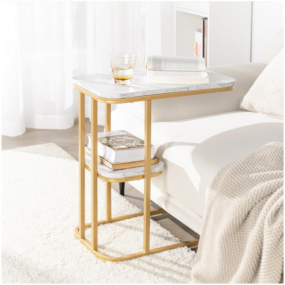 Tavolino Con 2 Ripiani Tavolino Da Caffè Tavolino Da Divano Aspetto Marmo Stile Vintage L50xp30xa58cm, Fbt110-g - Foto 4