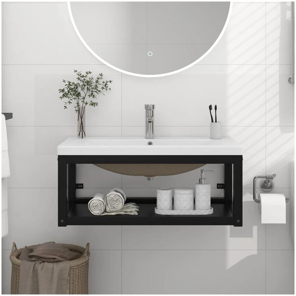 Telaio Per Lavabo Da Bagno Con Lavabo Integrato Nero In Ferro - Foto 1