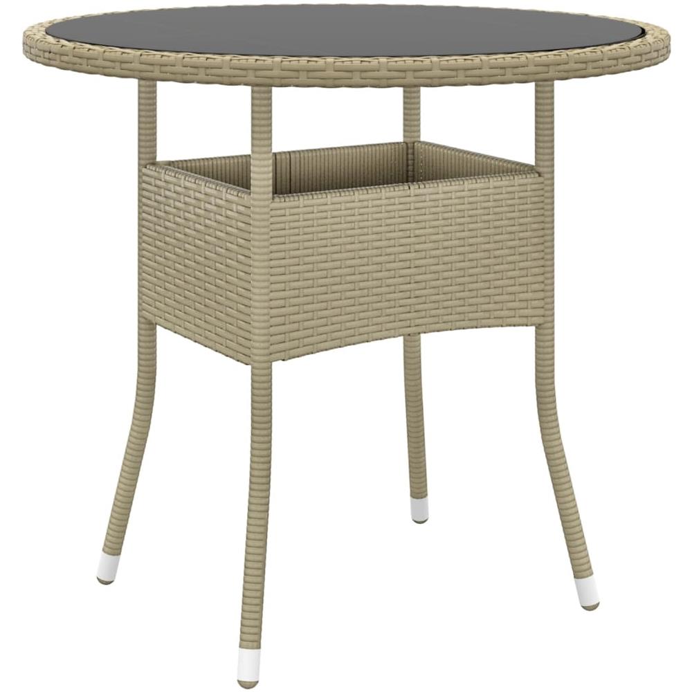 Tavolo Da Giardino Ø80x75cm Vetro Temperato E Polyrattan Beige - Foto 1