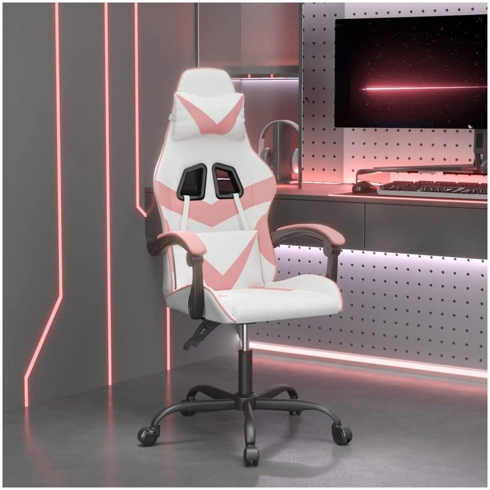 Sedia Da Gaming Girevole Bianco E Rosa In Similpelle - Foto 1