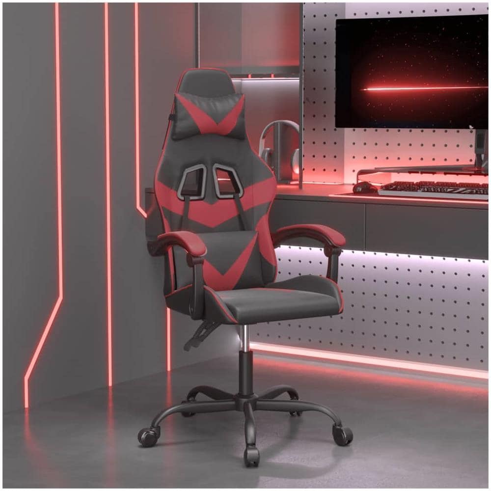Sedia Da Gaming Girevole Nero E Rosso Vino In Similpelle - Foto 1