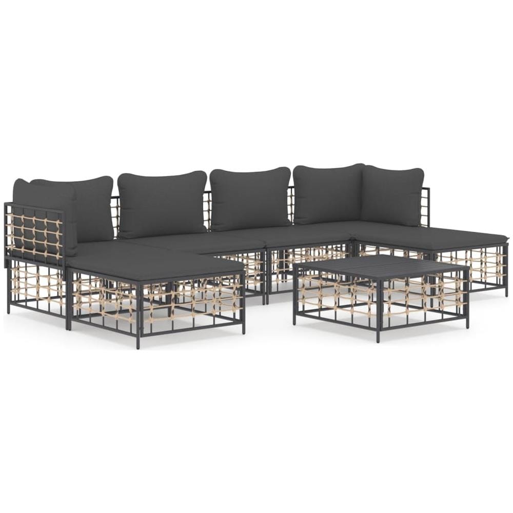 Set Divani Da Giardino 7 Pz Con Cuscini Antracite In Polyrattan - Foto 1