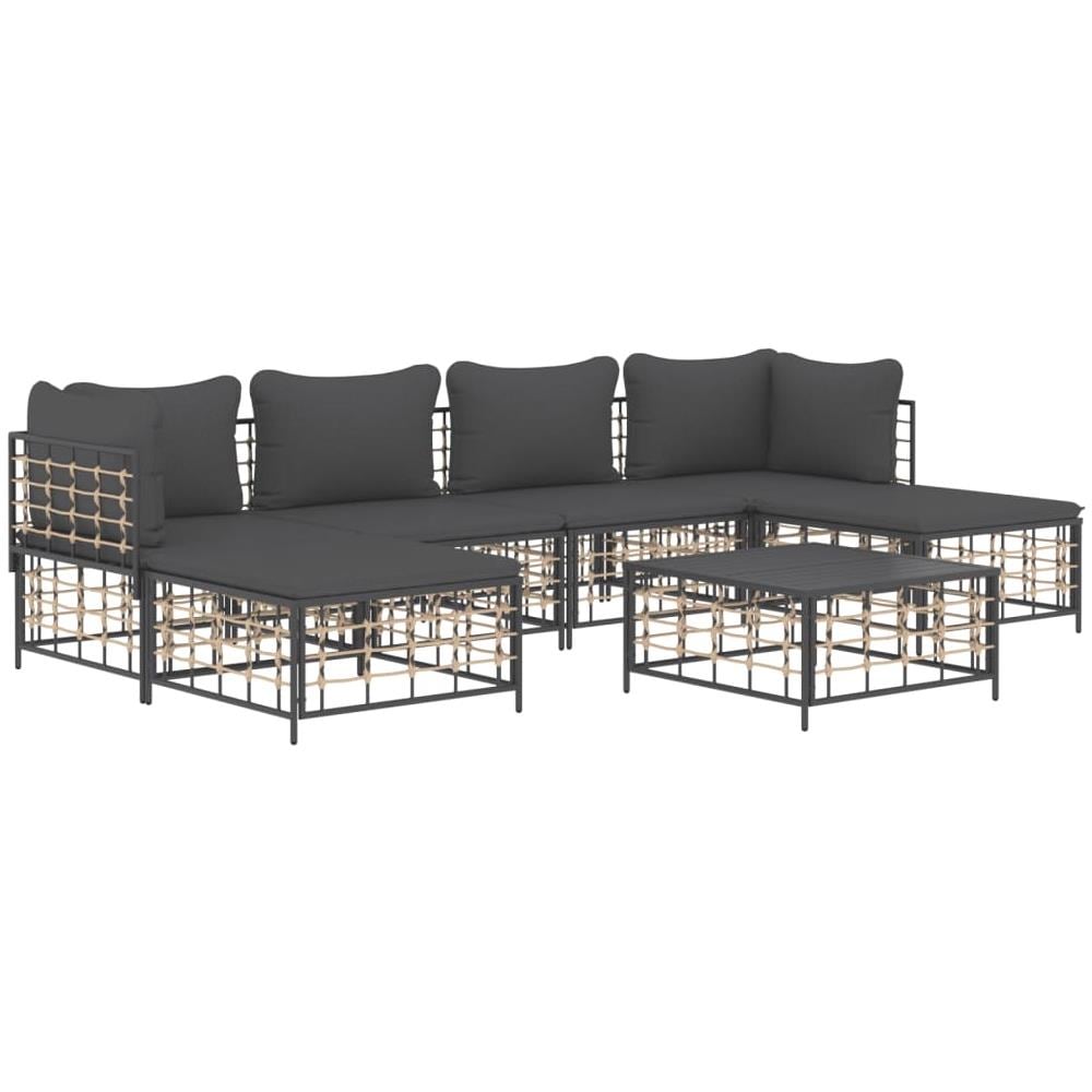 Set Divani Da Giardino 7 Pz Con Cuscini Antracite In Polyrattan - Foto 2