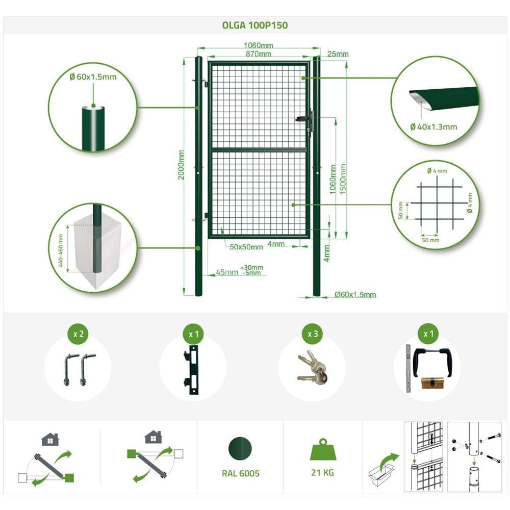 Cancello Per Recinzione In Rete Olga 100p150 Verde - Foto 8