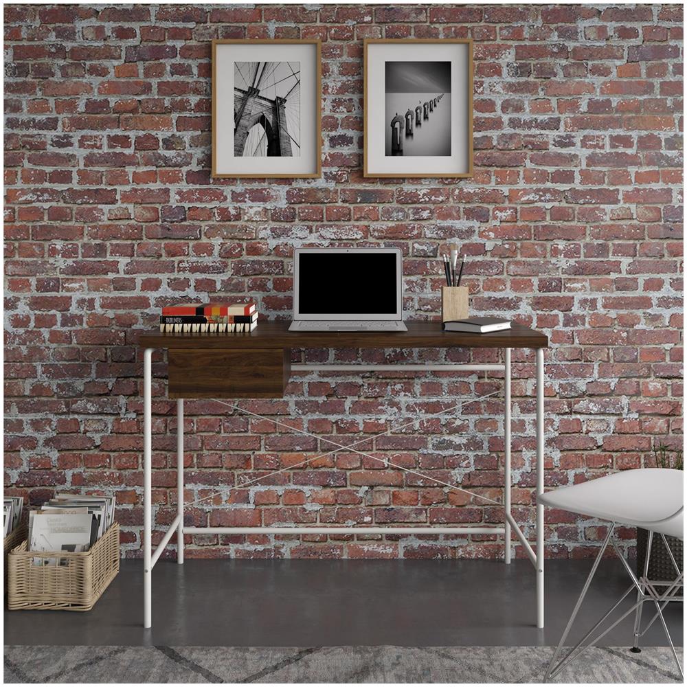 Webster Scrivania Porta Computer Con 1 Cassetto In Tamburato Tamburato E Agglomerato Di Legno Brown - Foto 8