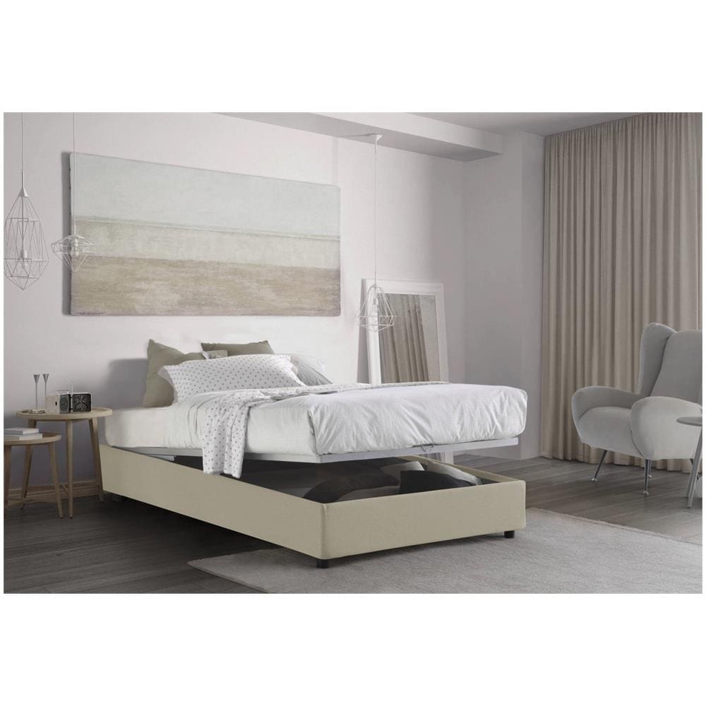 Letto Piazza E Mezza Rebecca, Letto Contenitore Con Rivestimento In Tessuto, 100% Made In Italy, Apertura Frontale, Con Materasso Cm 120x200 Incluso, Beige - Foto 2