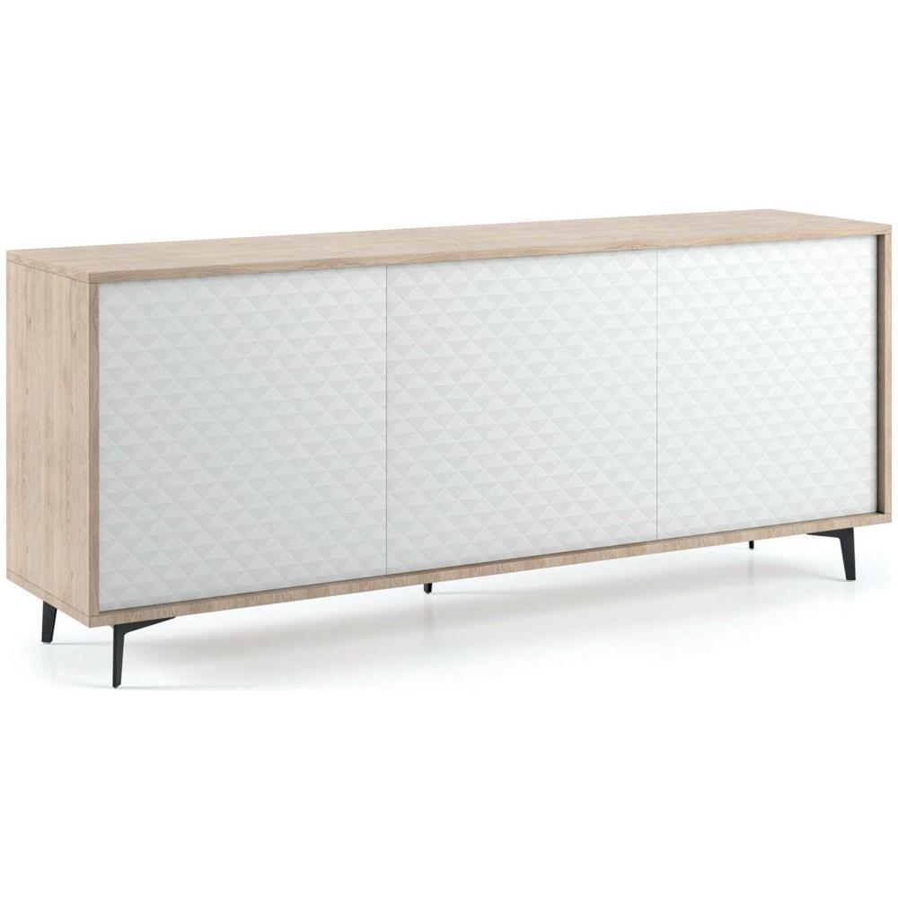 Credenza Fresia, Mobile Buffet A 3 Ante E 1 Ripiano Regolabile, Madia Elegante Da Soggiorno, Mobile Porta Tv, 100% Made In Italy, 184x45h77 Cm, Bianco E Rovere - Foto 2
