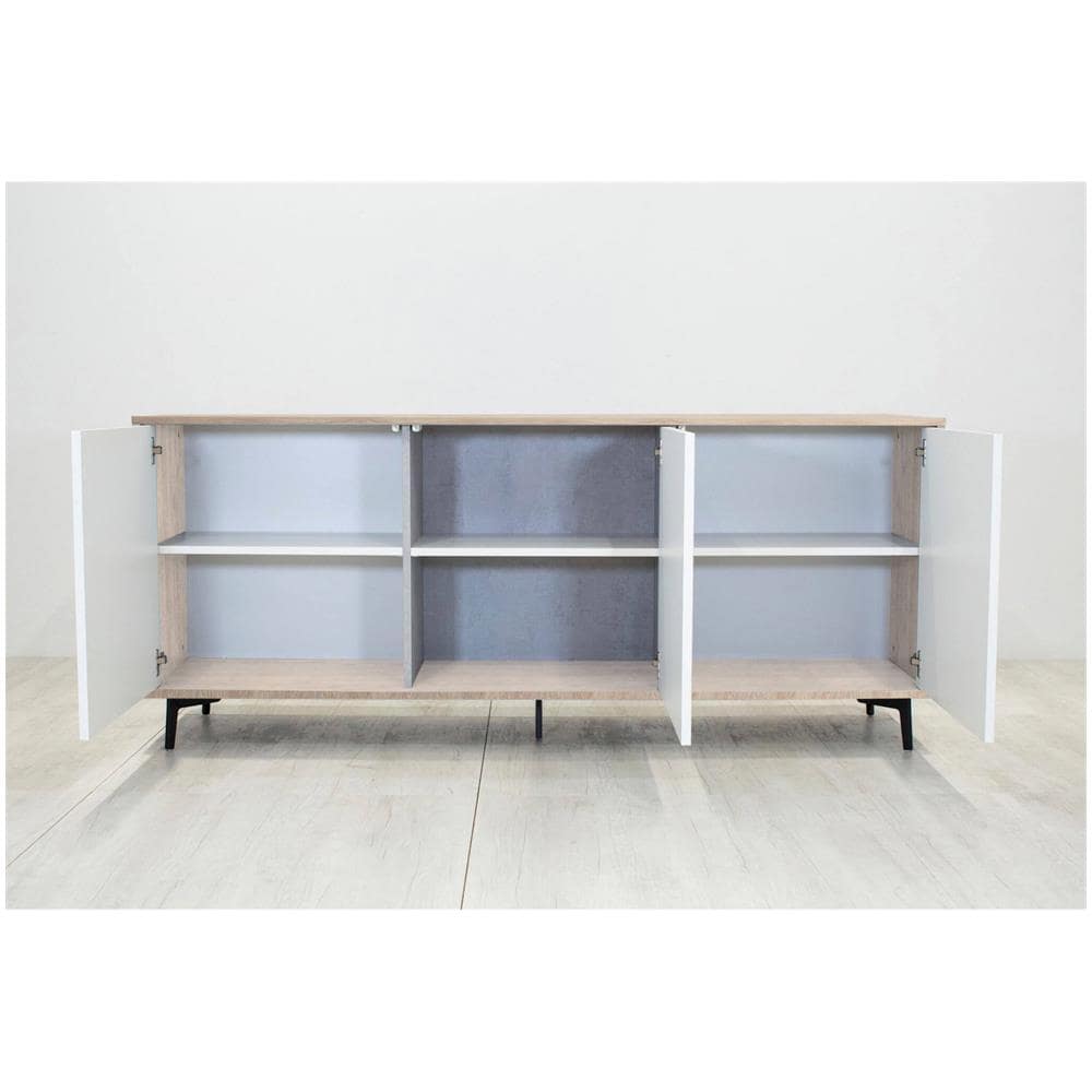 Credenza Fresia, Mobile Buffet A 3 Ante E 1 Ripiano Regolabile, Madia Elegante Da Soggiorno, Mobile Porta Tv, 100% Made In Italy, 184x45h77 Cm, Bianco E Rovere - Foto 4