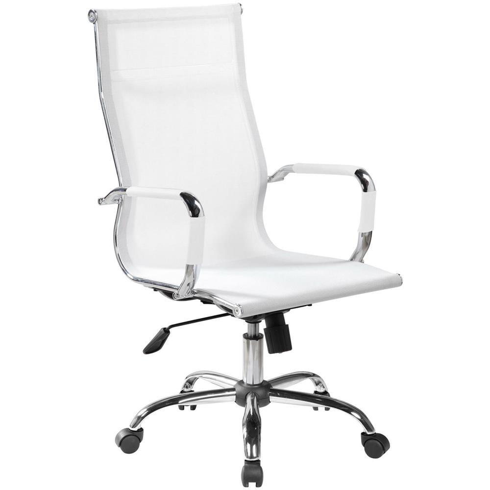 Sedia Con Ruote Asuni, Poltrona Direzionale Con Braccioli, Sedia Ergonomica Da Ufficio, Bianco, 63x54h106/116 Cm - Foto 1