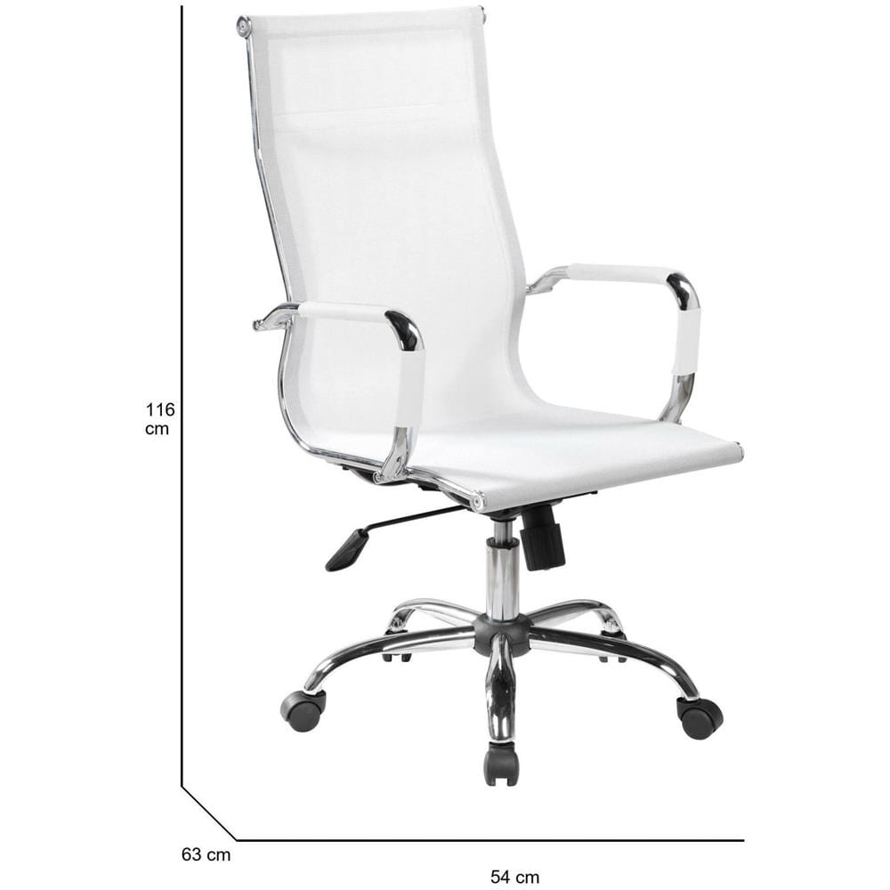Sedia Con Ruote Asuni, Poltrona Direzionale Con Braccioli, Sedia Ergonomica Da Ufficio, Bianco, 63x54h106/116 Cm - Foto 2