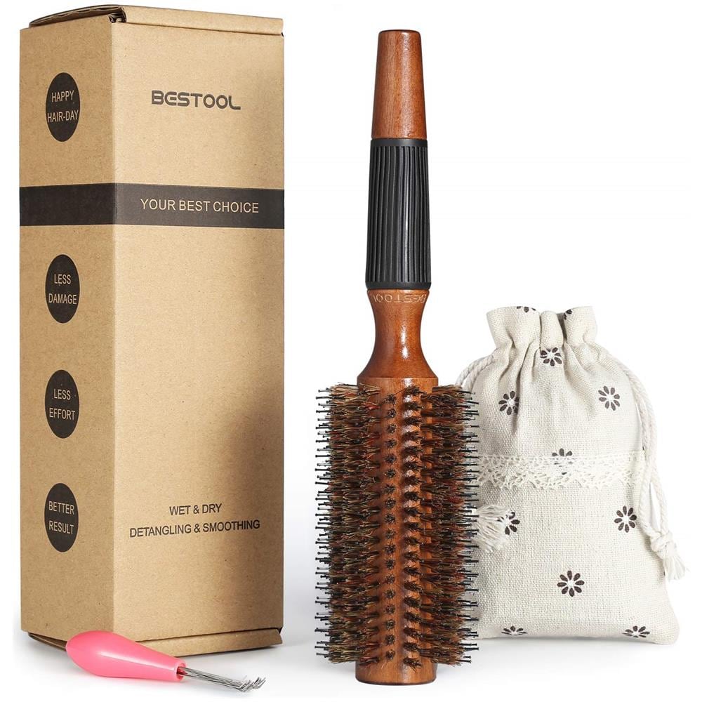 Spazzola Rotonda Per Asciugatura, Spazzola Per Capelli Rotonda Per Donna O Uomo, Spazzola Per Capelli Rotonda Con Setole Di Cinghiale Per Un'asciugatura Rapida, Aggiungi Lucentezza, Volume, Minimizza I Danni (25 Pollici) - Foto 1