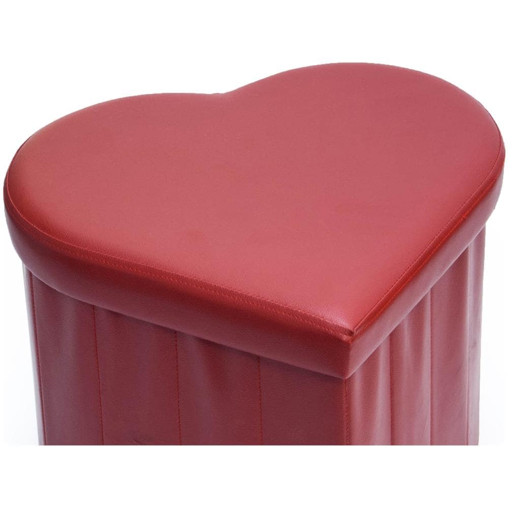 Pouf Contenitore Imbottito Pieghevole In Ecopelle Modello Coracao Cuore Rosso - Foto 2