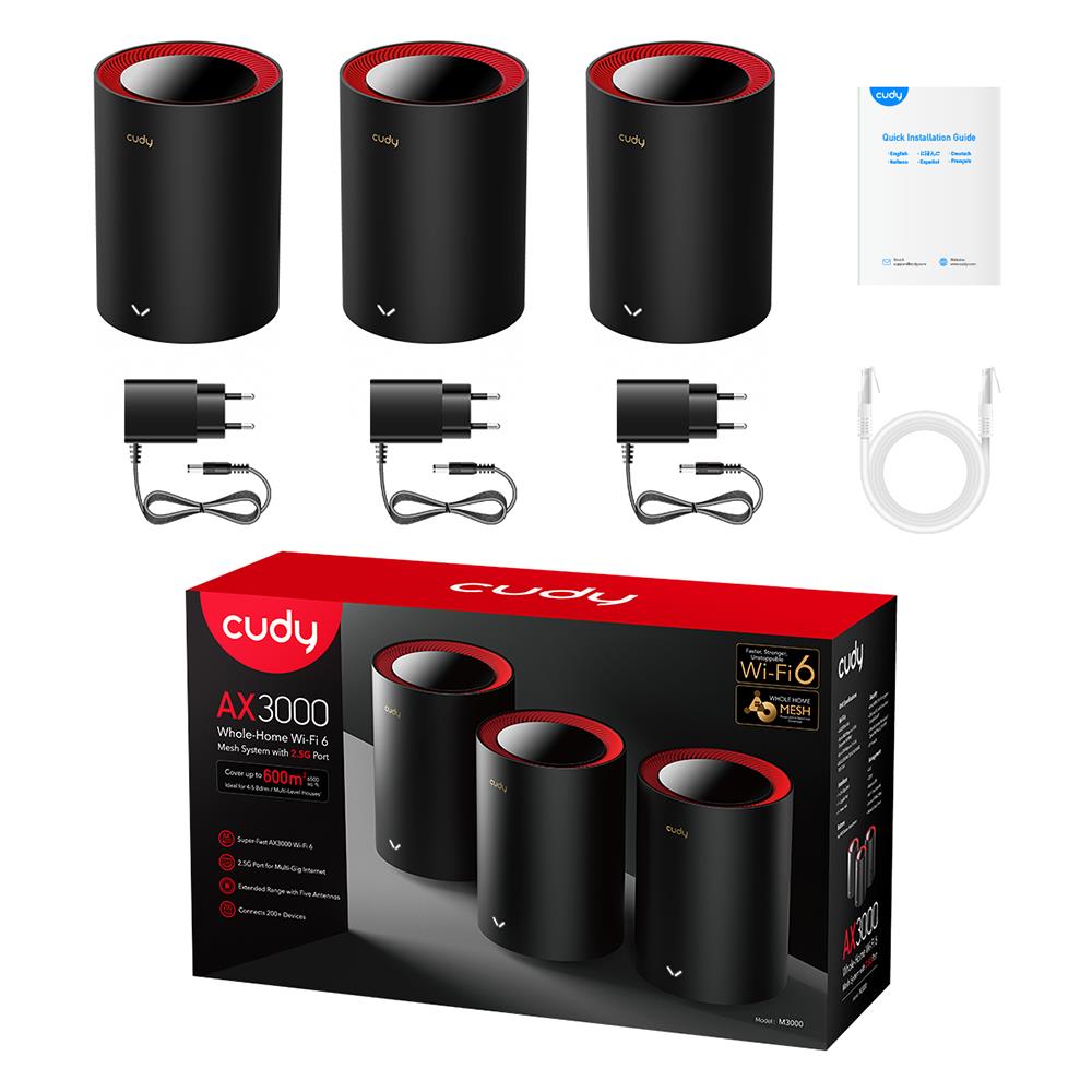 M3000 3-Pack Dual-band (2.4 GHz / 5 GHz) Wi-Fi 6 (802.11ax) Nero, Rosso 1 Interno - Foto 4
