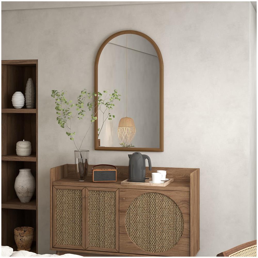 Specchio da Parete ad Arco 110x65cm con Cornice in Legno per Camera e Ingresso, Marrone Scuro - Foto 2