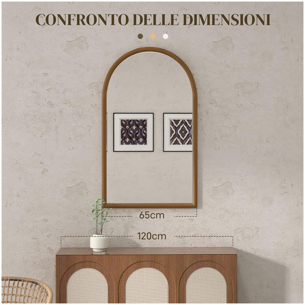 Specchio da Parete ad Arco 110x65cm con Cornice in Legno per Camera e Ingresso, Marrone Scuro - Foto 6