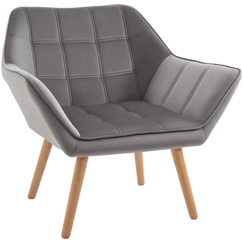 Poltroncina Stile Nordico In Legno Ed Effetto Velluto Grigio Per Soggiorno O Ufficio, 64x62x72.5 Cm - Foto 1