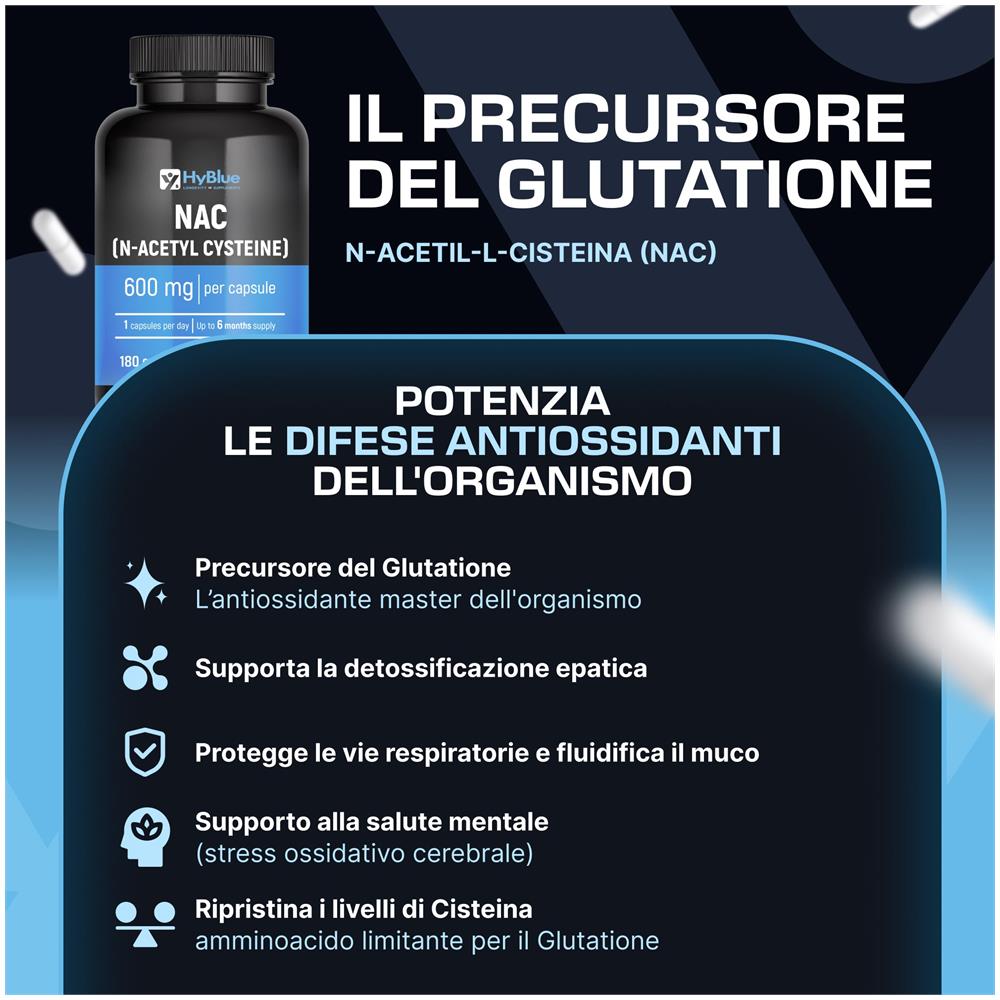 NAC N-Acetil-Cisteina 600 mg 180 Capsule | Precursore del Glutatione ad Alta Biodisponibilità | Antiossidante, Detox e Supporto Immunitario | 100% Vegano, Senza Glutine e Senza Lattosio | Fino a 6 Mesi - Foto 1