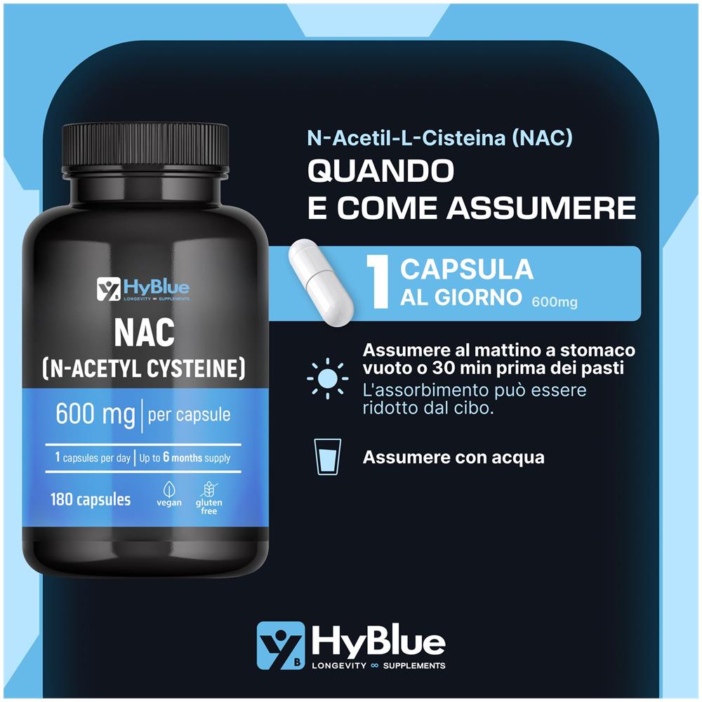 NAC N-Acetil-Cisteina 600 mg 180 Capsule | Precursore del Glutatione ad Alta Biodisponibilità | Antiossidante, Detox e Supporto Immunitario | 100% Vegano, Senza Glutine e Senza Lattosio | Fino a 6 Mesi - Foto 2
