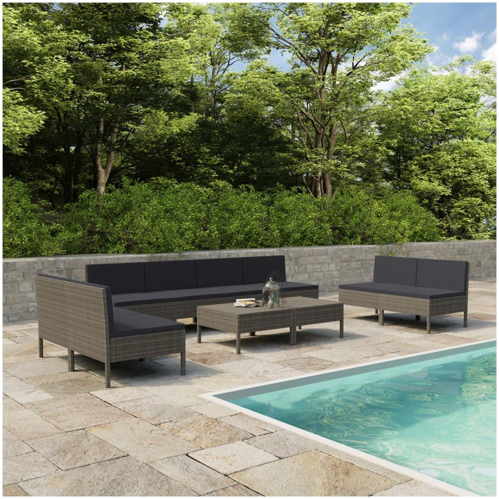 Set Divani Da Giardino 10 Pz Con Cuscini In Polyrattan Grigio - Foto 1