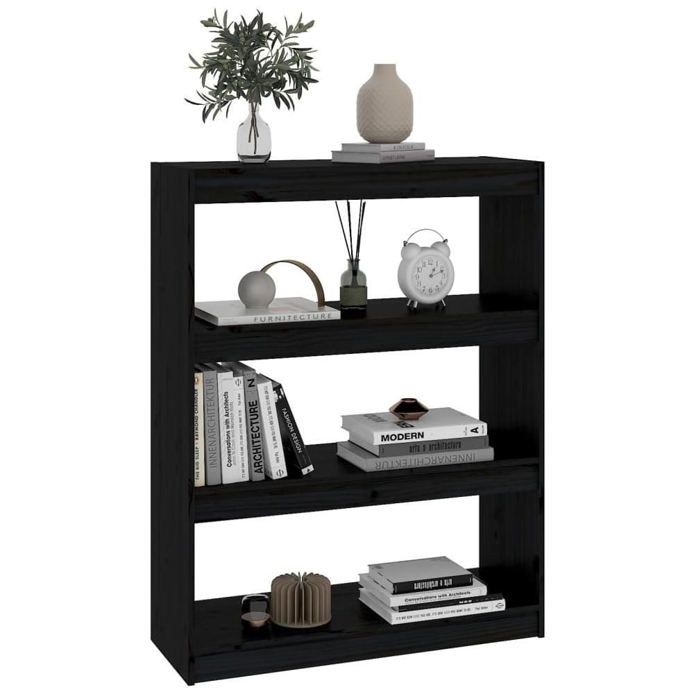 Libreria / divisorio Nero 80x30x103,5cm In Legno Massello Di Pino - Foto 3