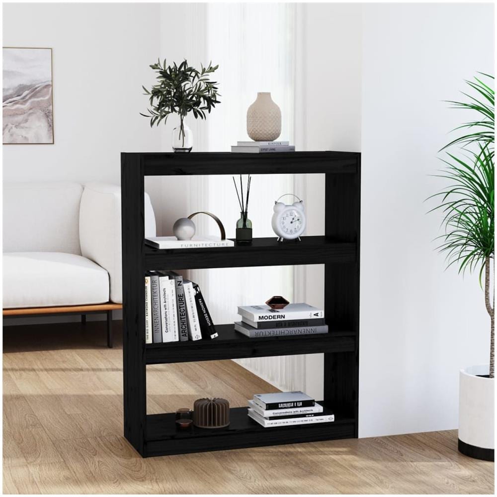 Libreria / divisorio Nero 80x30x103,5cm In Legno Massello Di Pino - Foto 1