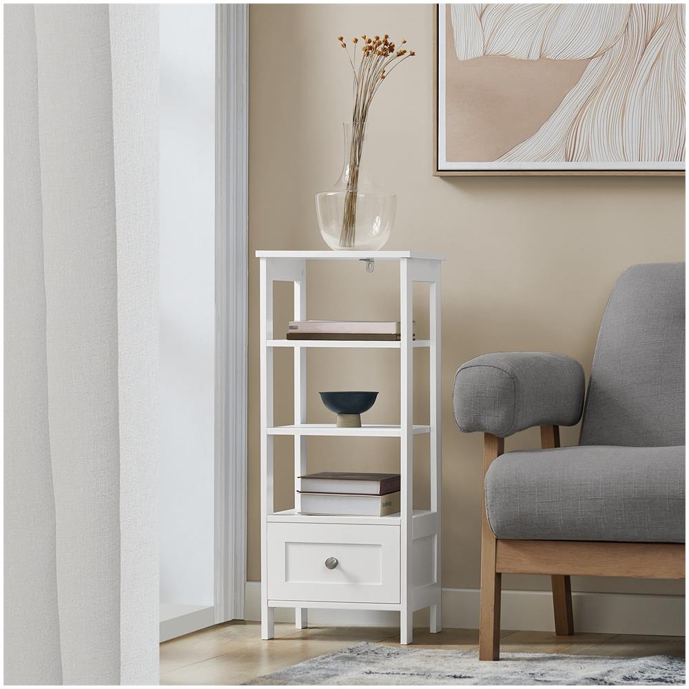 Tavolino Comodino Alto Con Cassetto E Ripiani Tavolino Divano L30xp28xa74cm Fbt91-w - Foto 5