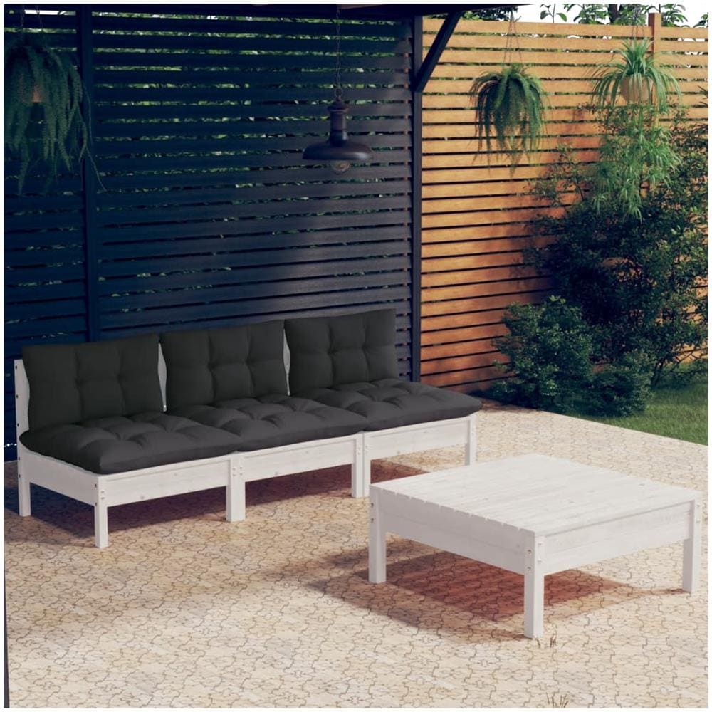 Set Divani Da Giardino 4 Pz Con Cuscini Antracite Legno Di Pino - Foto 1