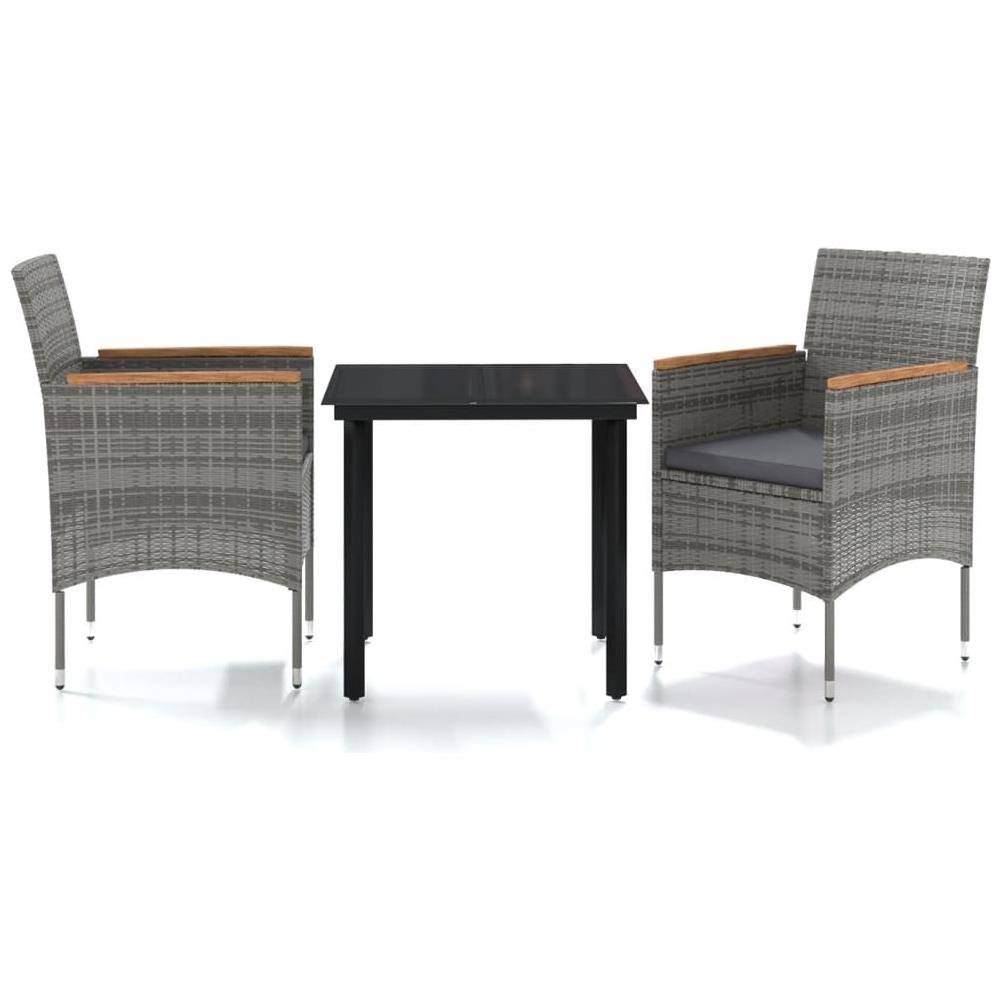 Set Da Pranzo Per Giardino 3 Pz Con Cuscini Grigio E Nero - Foto 2