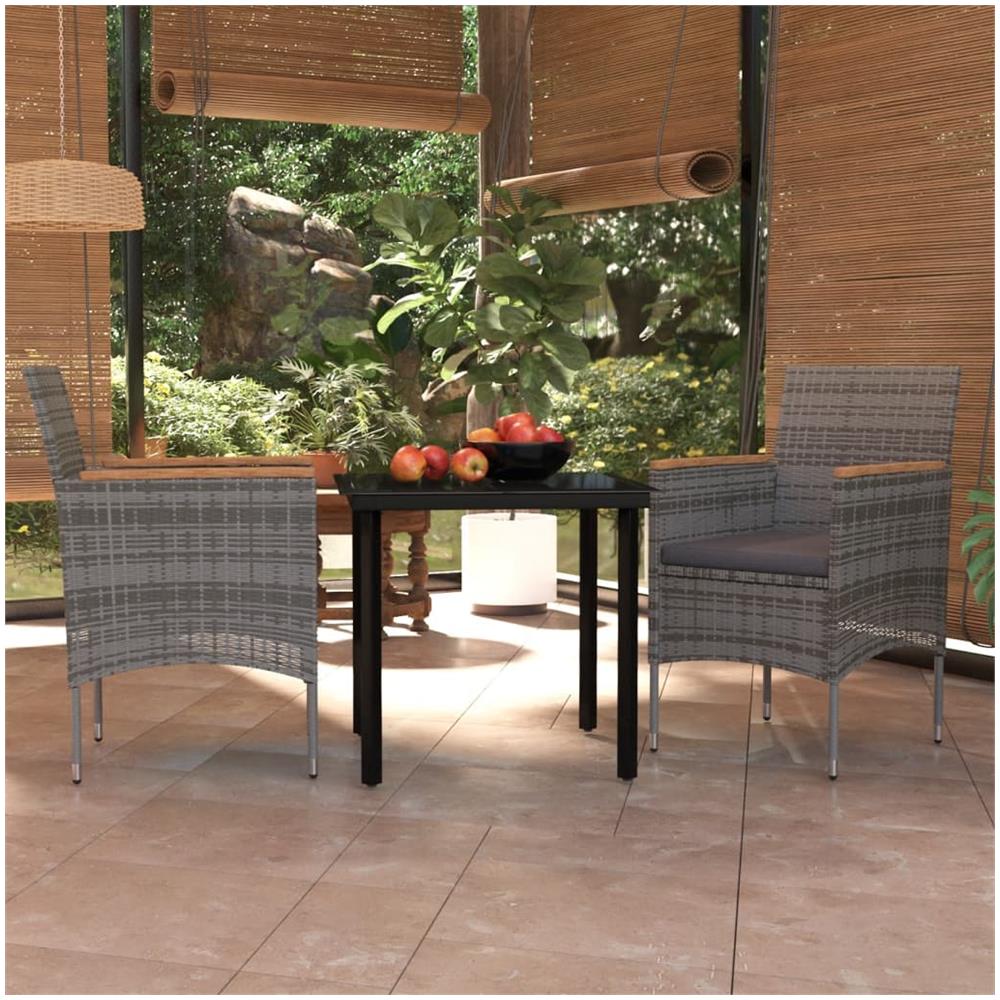 Set Da Pranzo Per Giardino 3 Pz Con Cuscini Grigio E Nero - Foto 1
